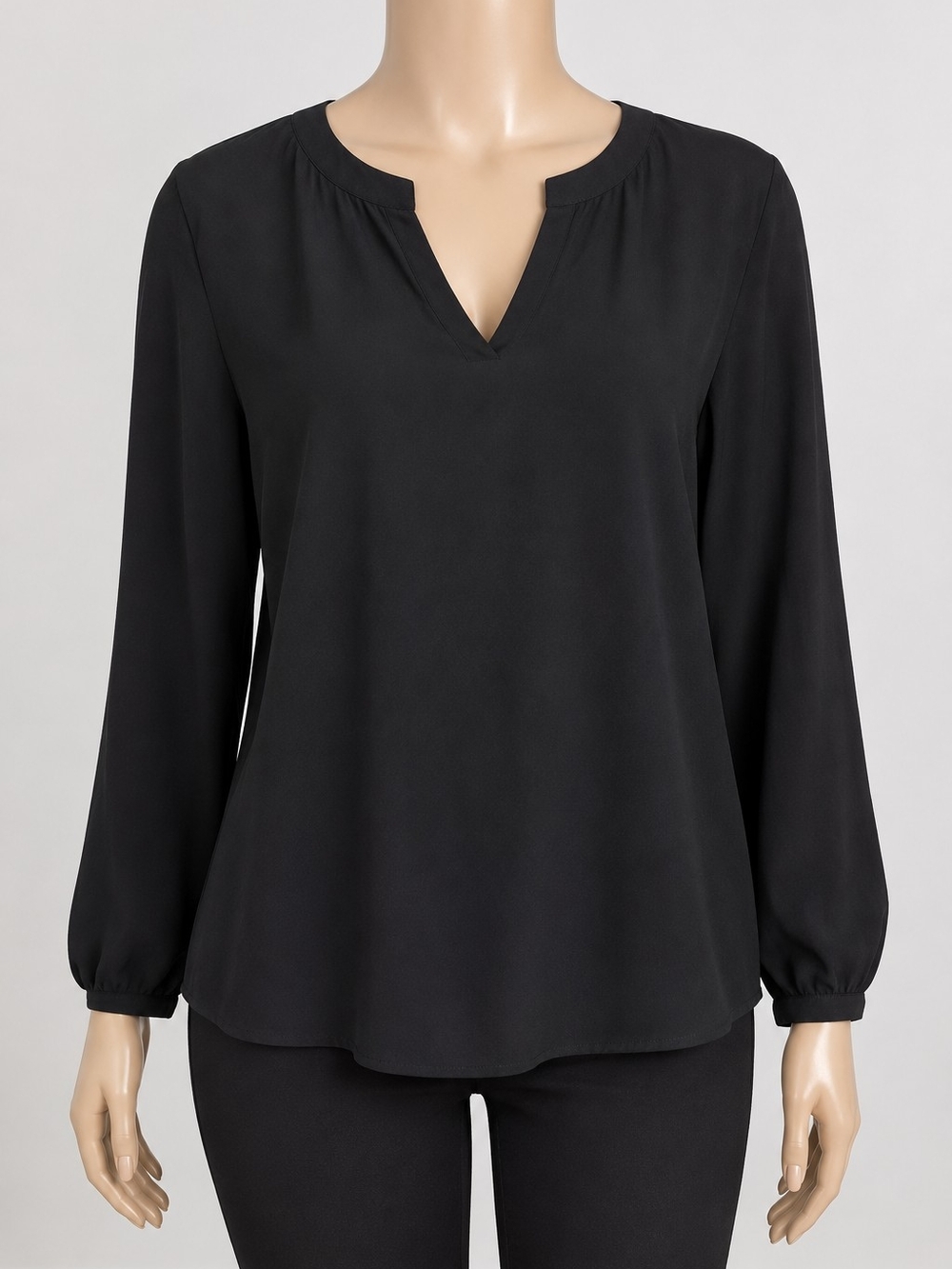Express Black Split-Neck Long Sleeve Blouse